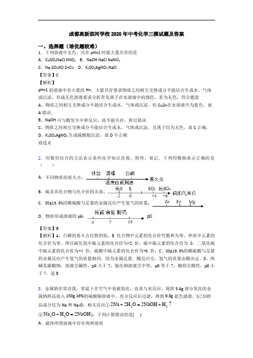 成都高新滨河学校2020年中考化学三模试题及答案