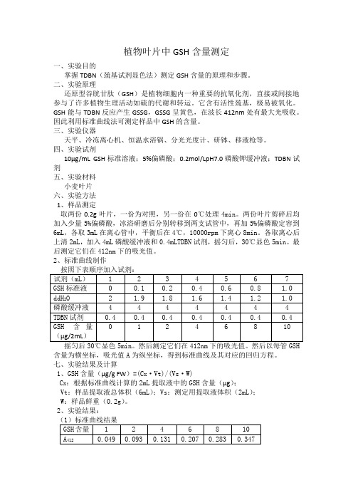 植物叶片中GSH含量测定