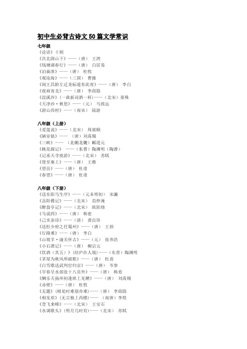 初中生必背古诗文50篇文学常识