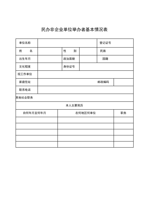 民办非企业单位举办者基本情况表