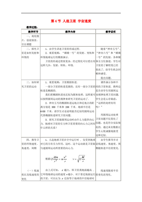 高中物理 第三章 万有引力定律 4 人造卫星 宇宙速度教案2 教科版必修2