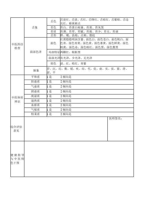 中医评估表