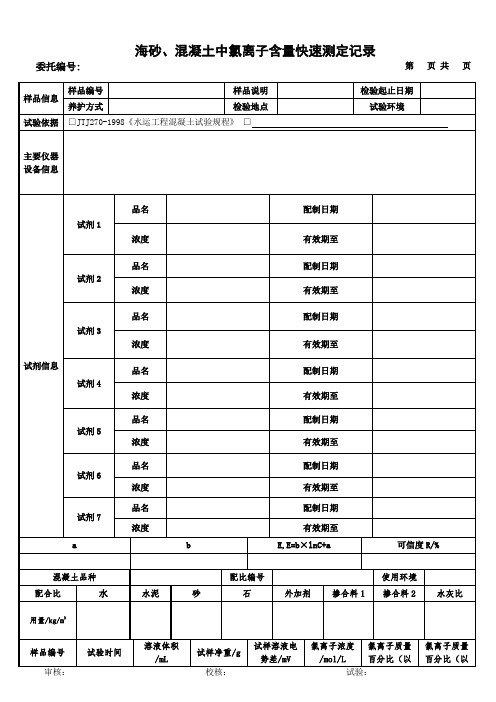 海砂、混凝土中氯离子含量快速测定记录