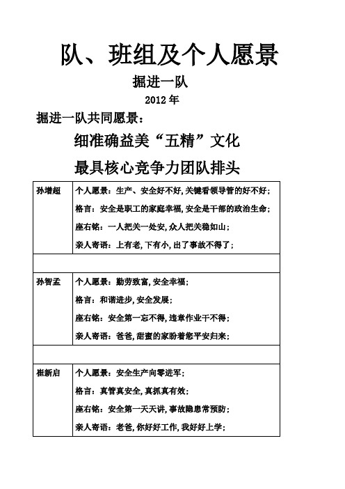 队班组及个人愿景