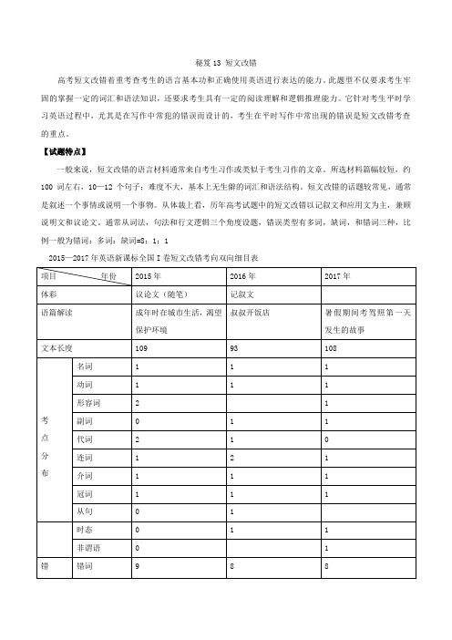 2019年高考英语专题 短文改错-2019年高考英语抢分秘籍 Word版含解析