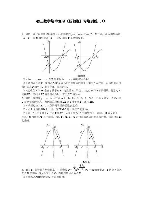 期中复习《压轴题》专题训练(1)(范围苏科版数学九年级上册+九年级下册第五章)