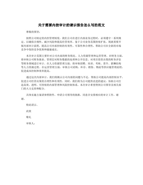 关于需要内控审计的请示报告怎么写的范文