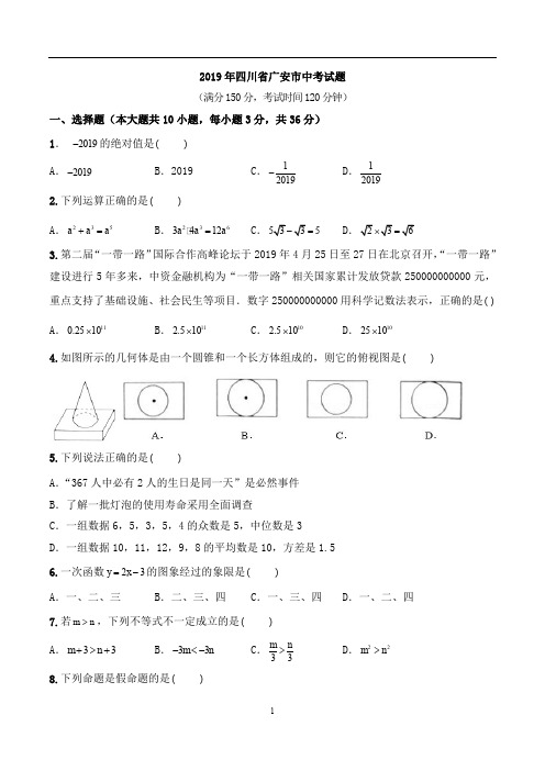 2019年四川省广安市中考试题解析