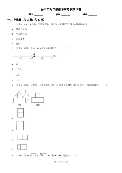 岳阳市九年级数学中考模拟试卷