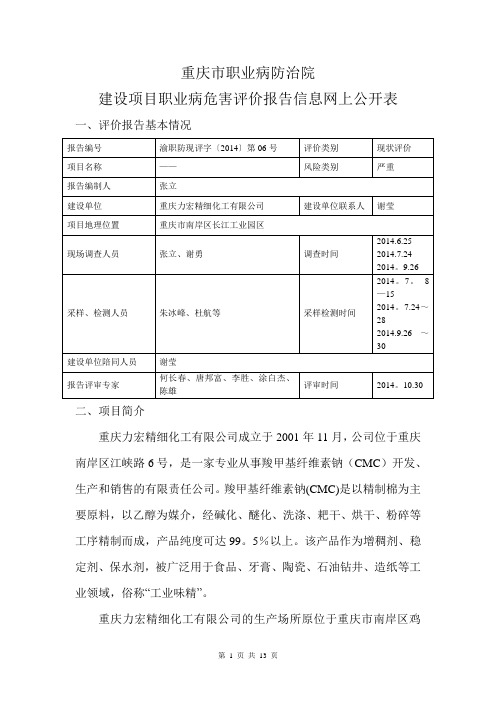 重庆力宏精细化工有限公司现状评价网上公开内容-重庆第六人民医院