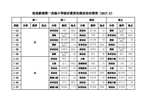 沧浪新城第一实验小学综合素质实践活动安排表(2017