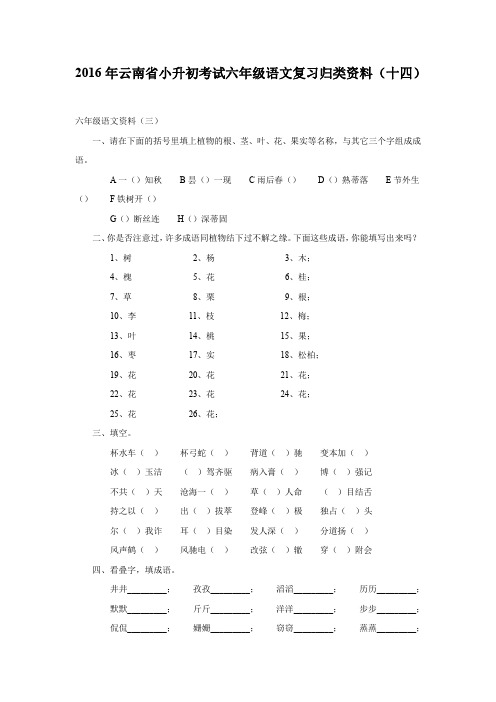 2016年云南省小升初考试六年级语文复习归类资料(14)