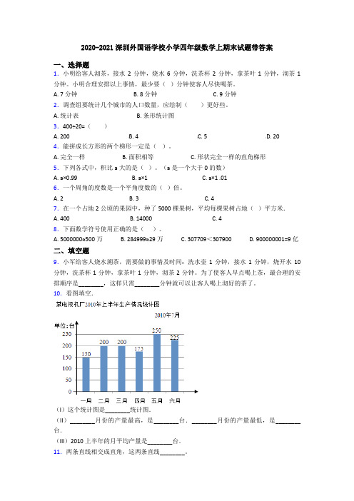 2020-2021深圳外国语学校小学四年级数学上期末试题带答案