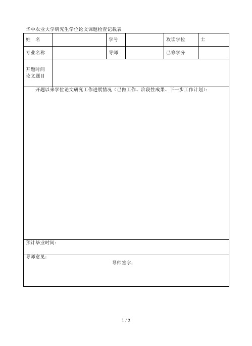 华中农业大学研究生学位论文课题检查记载表