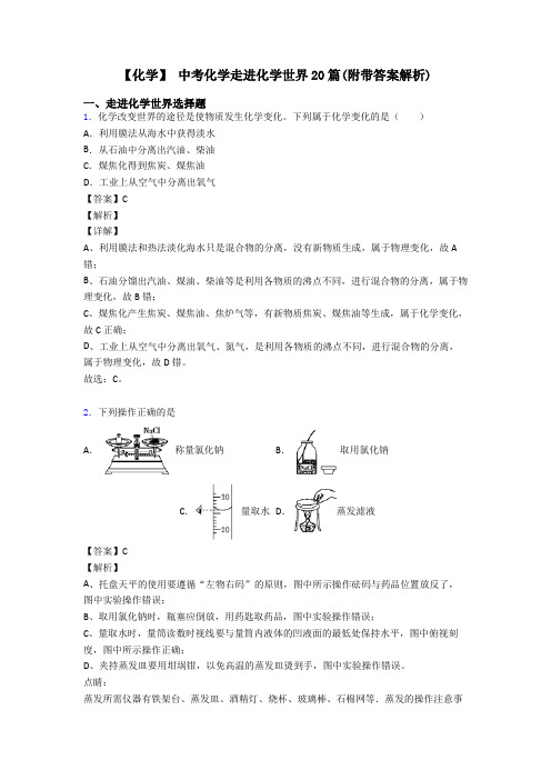 【化学】 中考化学走进化学世界20篇(附带答案解析)