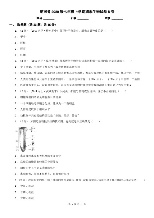湖南省2020版七年级上学期期末生物试卷B卷