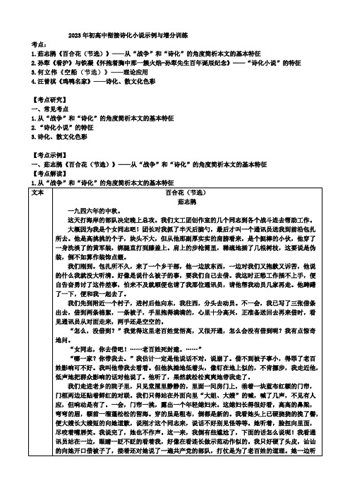 初高中衔接诗化小说示例与增分训练