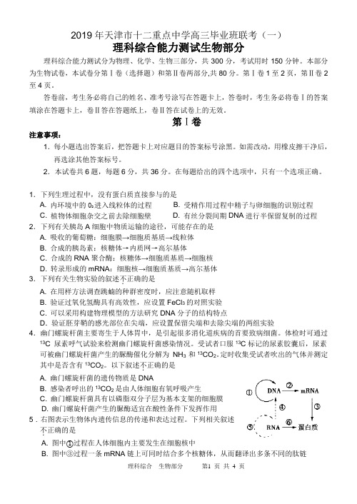 2019天津市十二校联考一模生物试卷