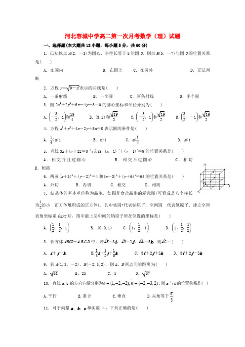 河北省容城中学高二数学上学期第一次月考试题 理(无答案)