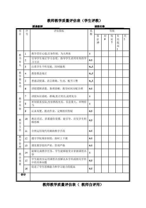 教学质量评估表