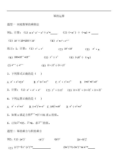 七年级数学幂的运算专题练习