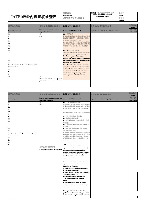 IATF16949-2016各个过程内部审核检查表