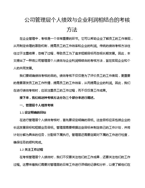 公司管理层个人绩效与企业利润相结合的考核方法