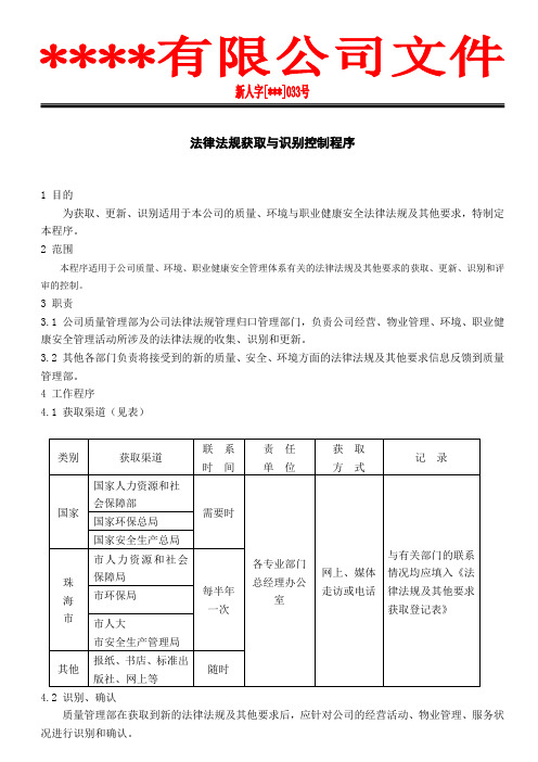 33法律法规获取与识别控制程序