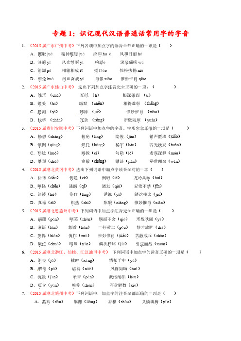 中考语文试题分项版汇编系列(识记现代汉语普通话常用字的字音)