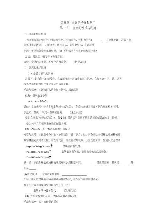 初三化学-第五章-金属的冶炼和利用知识点