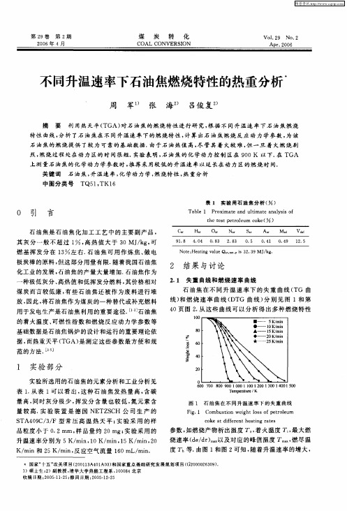 不同升温速率下石油焦燃烧特性的热重分析