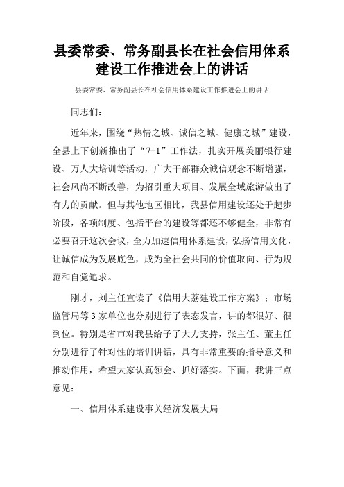 县委常委常务副县长在社会信用体系建设工作推进会上的讲话