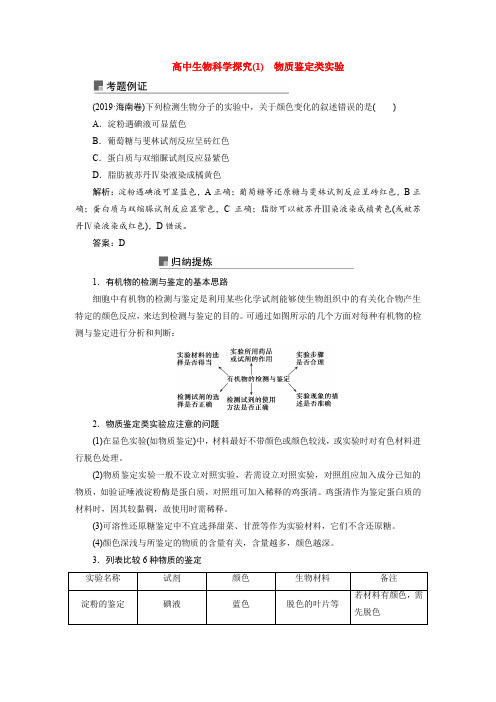 高中生物科学探究(1) 物质鉴定类实验