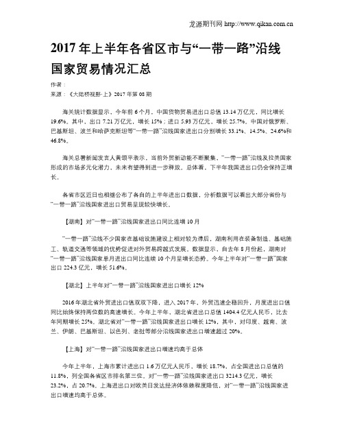 2017年上半年各省区市与“一带一路”沿线国家贸易情况汇总