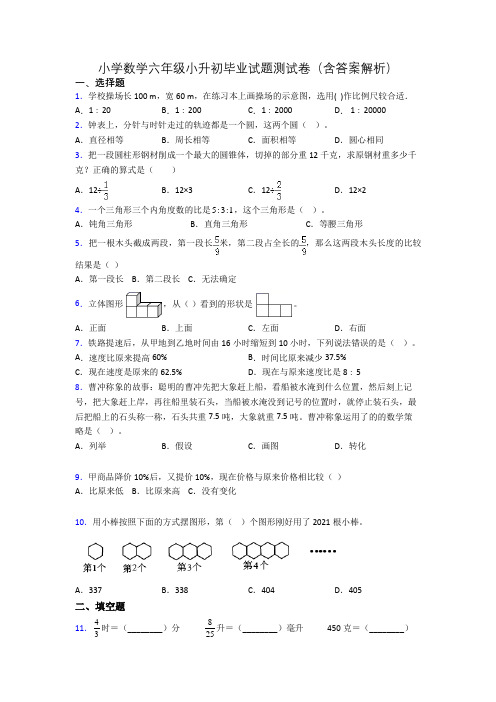 小学数学六年级小升初毕业试题测试卷(含答案解析)