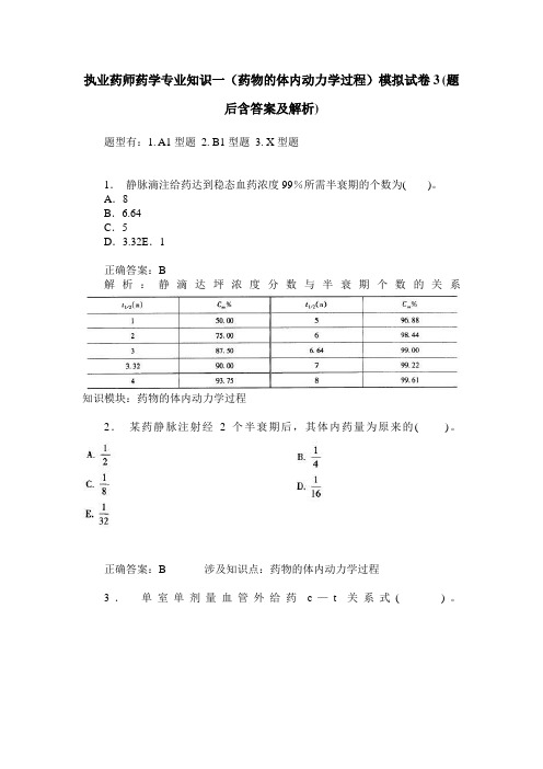 执业药师药学专业知识一(药物的体内动力学过程)模拟试卷3(题后