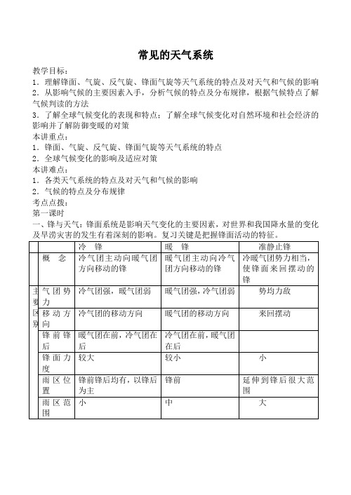 人教版必修上册高中地理常见的天气系统教案