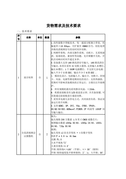 货物需求及技术要求