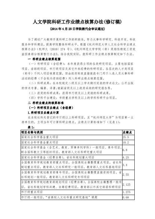 杭州师范大学人文学院科研业绩点核算办法