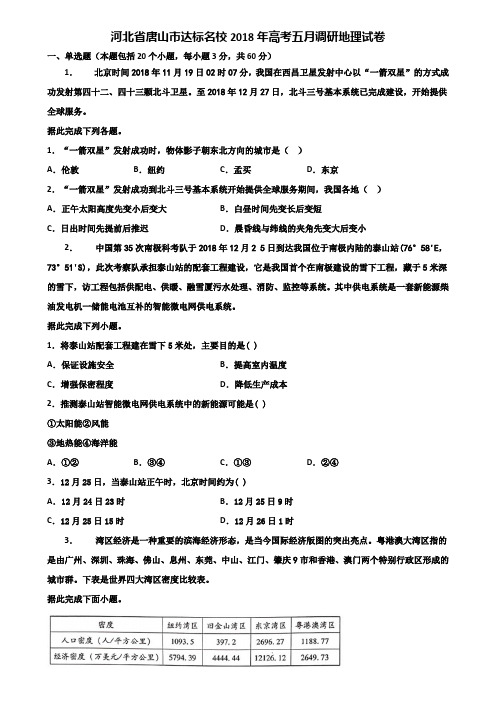 河北省唐山市达标名校2018年高考五月调研地理试卷含解析