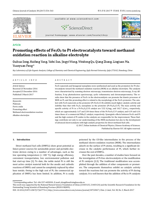 氧化铁对铂在碱性介质中催化氧化甲醇的促进作用(英文)