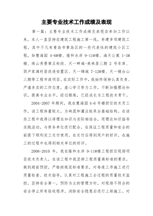 主要专业技术工作成绩及表现