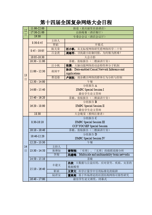 第十四届全国复杂网络大会日程