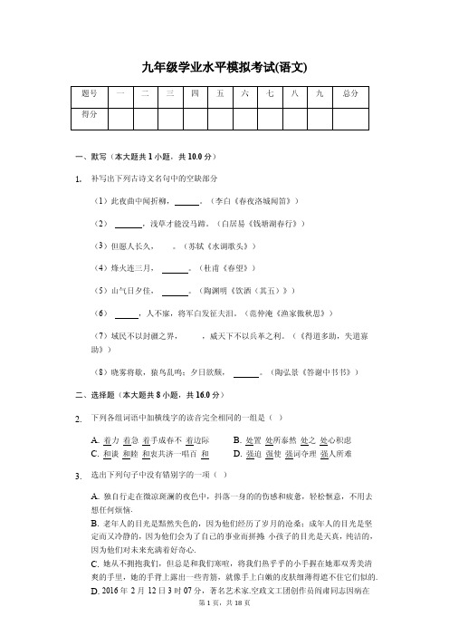 山东专版 九年级学语文业水平模拟考试试题