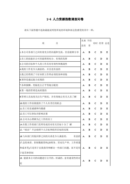 人力资源指数调查问卷