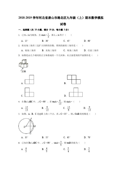 2018-2019学年河北省唐山市路北区九年级(上)期末数学模拟试卷(WORD版)