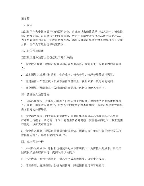 双汇财务预算分析报告(3篇)