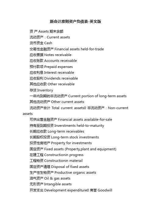 新会计准则资产负债表-英文版