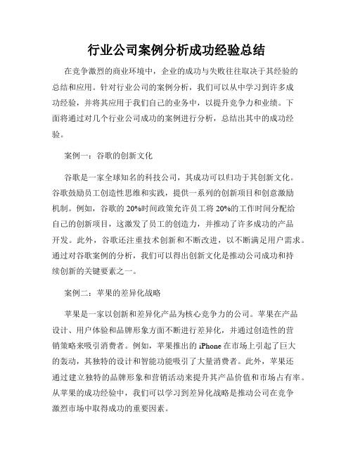 行业公司案例分析成功经验总结