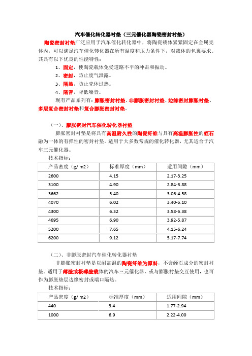 汽车催化转化器衬垫(三元催化器陶瓷密封衬垫)